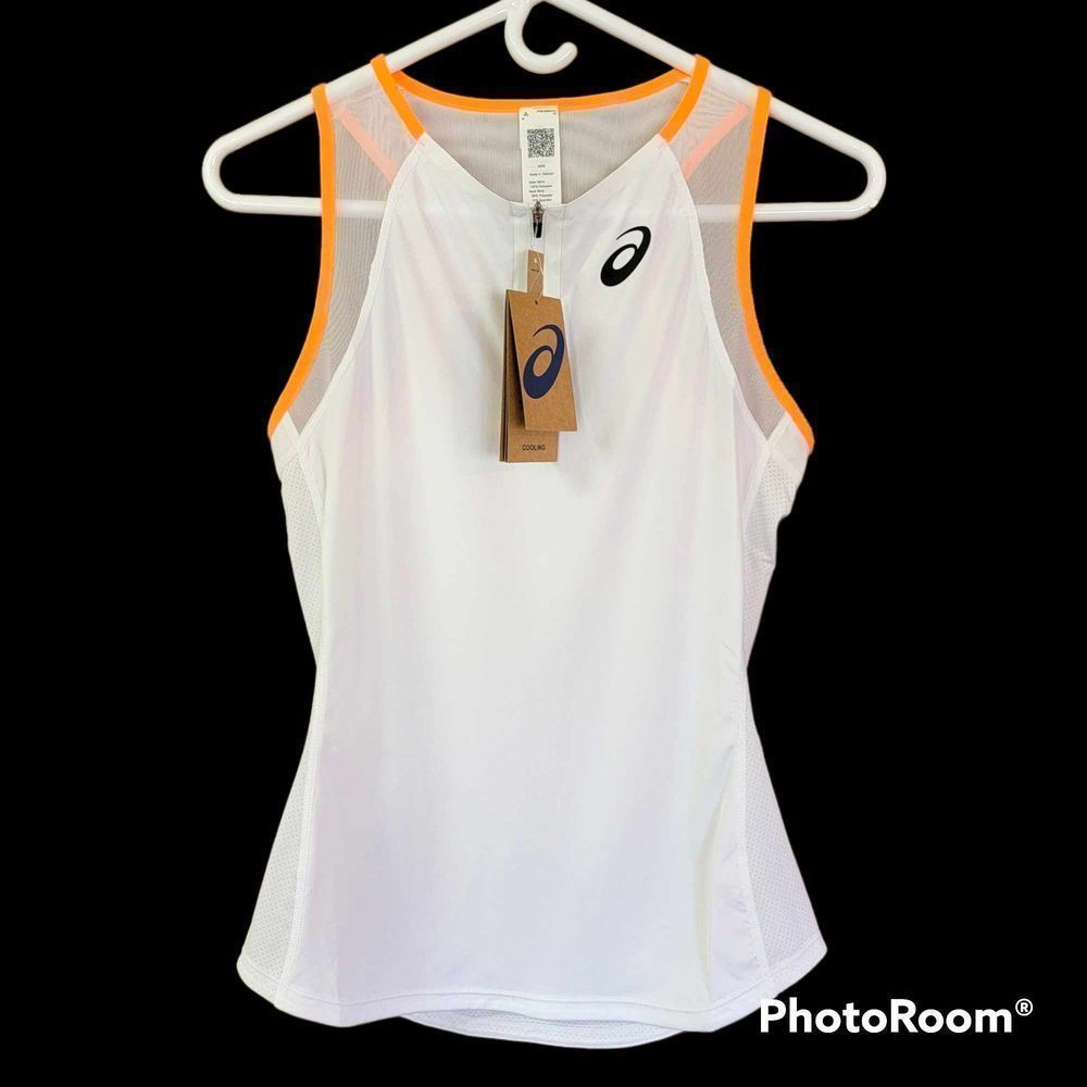 Asics White/Neon Orange Match Tank NWT